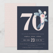 INVITATION SOFT NAVY BLUSH BLUE FLORAL 70E TOUT ÂGE ANNIVERSA (Devant / Derrière)
