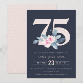 INVITATION SOFT NAVY BLUSH BLUE FLORAL 75E TOUT ÂGE ANNIVERSA (Devant / Derrière)