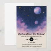 Invitation Soft Night Sky with Planets and Clouds Birthday (Devant / Derrière)