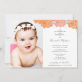 Invitation Soft Orange & Peach Peonies Cross Girl Baptism (Devant)