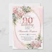 Invitation Soft Pale Pink Gold Greenery 90th Birthday Invites (Devant)