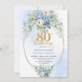 Invitation Soft Pastel Blue Floral Eucalyptus 80th Birthday (Devant)