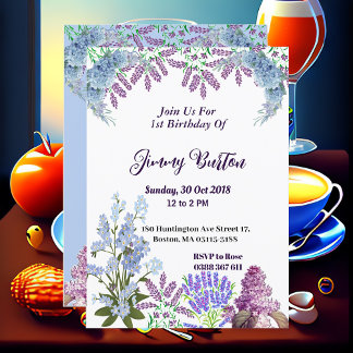 Invitation Soft Pastel Blue Hydrangea Purple Lilac Anniversai