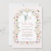 Invitation Soft Pastel Fleur sauvage Stork Baby Girl Douche (Devant)