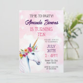 Invitation Soft Pastel Floral Unicorn Fantasy 10th Birthday (Debout devant)