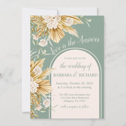 Invitation Soft Pastel Flowers Pampas Grass Boho Mariage (Devant)