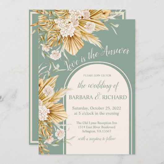 Invitation Soft Pastel Flowers Pampas Grass Boho Mariage (Devant / Derrière)