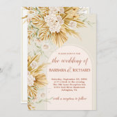 Invitation Soft Pastel Flowers Pampas Grass Boho Mariage (Devant / Derrière)