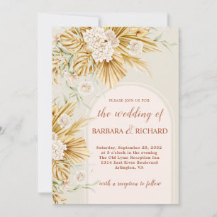 Invitation Soft Pastel Flowers Pampas Grass Boho Mariage