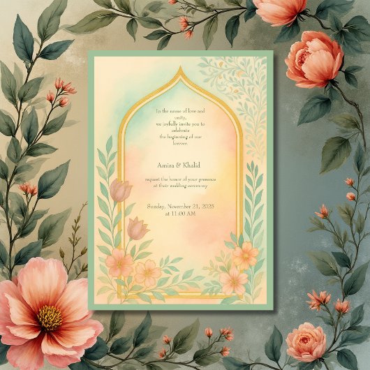 Invitation Soft Pastel Gold Floral Arch Mariage