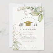 Invitation Soft Pastel Gold Green Foliage fête de graduation (Devant)