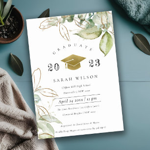 Invitation Soft Pastel Gold Green Foliage fête de graduation