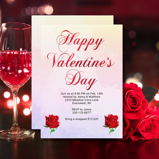 Invitation Soft Pastel Heureuse Sainte-Valentin Red Roses Par