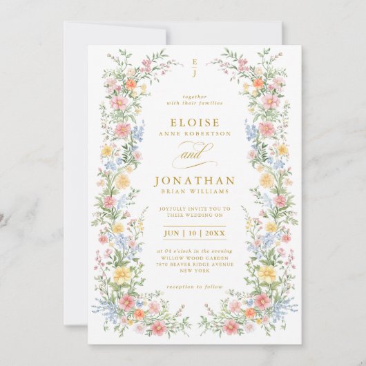 Invitation Soft Pastel Ornate Spring All in One Gold Wedding (Devant)