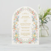 Invitation Soft Pastel Ornate Spring Floral Arch Gold Wedding (Debout devant)