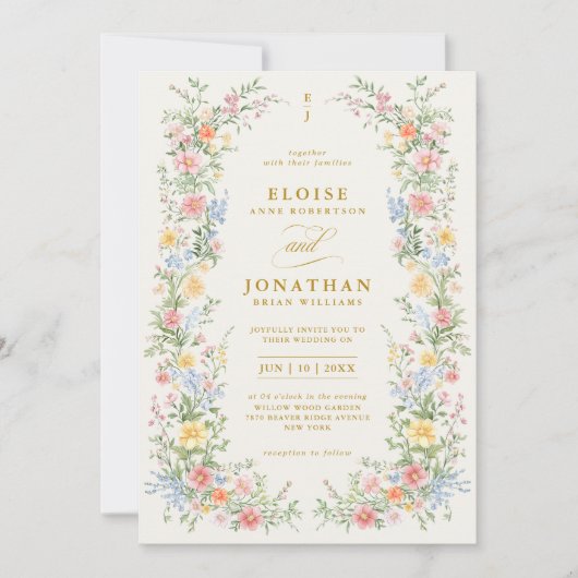 Invitation Soft Pastel Ornate Spring Floral QR Code Wedding (Devant)