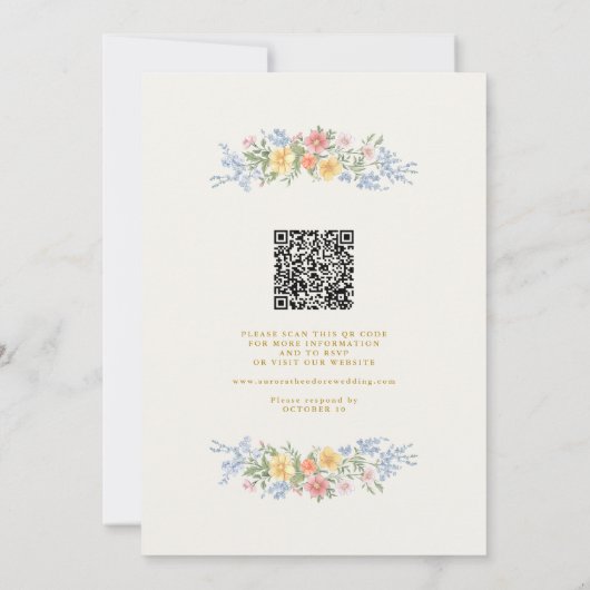 Invitation Soft Pastel Ornate Spring Floral QR Code Wedding (Dos)