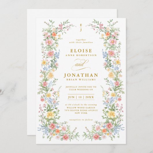 Invitation Soft Pastel Ornate Spring Floral QR Code Wedding (Devant / Derrière)