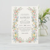 Invitation Soft Pastel Ornate Spring Floral QR Code Wedding (Debout devant)