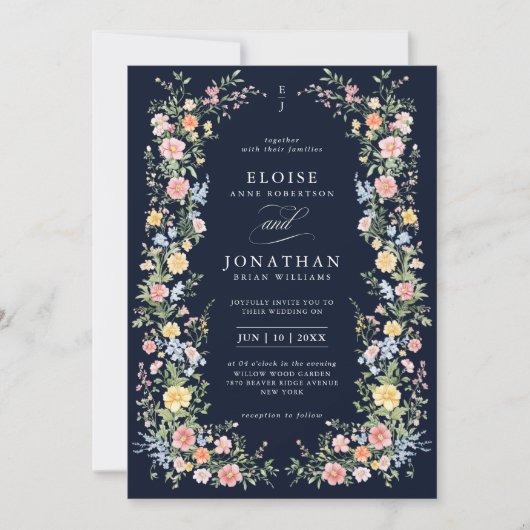 Invitation Soft Pastel Ornate Spring Floral QR Code Wedding   (Devant)