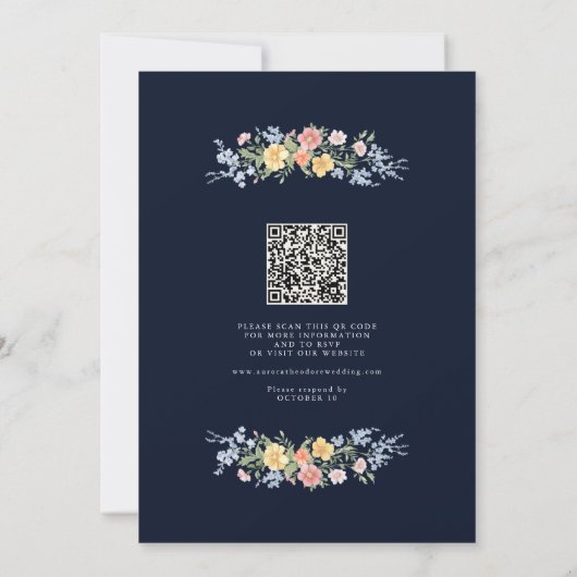 Invitation Soft Pastel Ornate Spring Floral QR Code Wedding   (Dos)