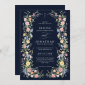 Invitation Soft Pastel Ornate Spring Floral QR Code Wedding   (Devant / Derrière)