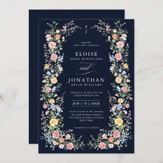 Invitation Soft Pastel Ornate Spring Floral QR Code Wedding   (Devant / Derrière)