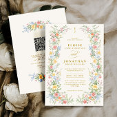 Invitation Soft Pastel Ornate Spring Floral QR Code Wedding