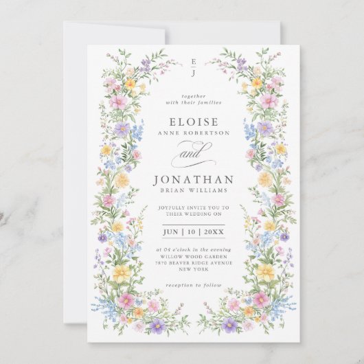 Invitation Soft Pastel Ornate Spring Floral QR Code Wedding (Devant)