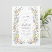 Invitation Soft Pastel Ornate Spring Floral QR Code Wedding (Debout devant)
