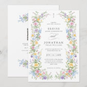 Invitation Soft Pastel Ornate Spring Floral QR Code Wedding (Devant / Derrière)