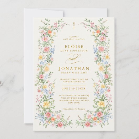 Invitation Soft Pastel Ornate Spring Garden Floral Wedding (Devant)