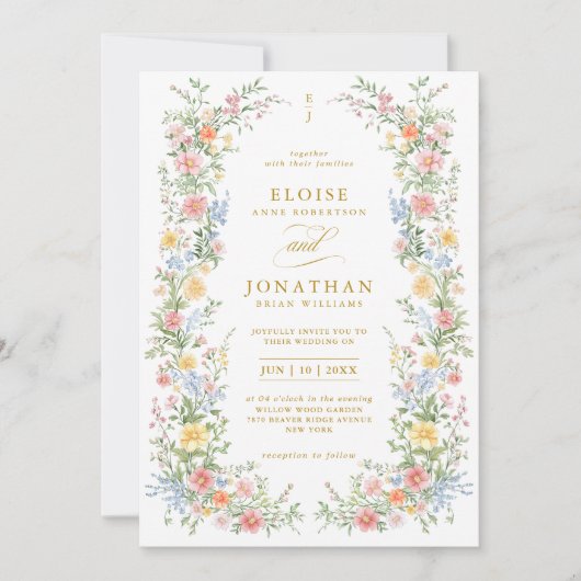 Invitation Soft Pastel Ornate Spring Garden Floral Wedding    (Devant)