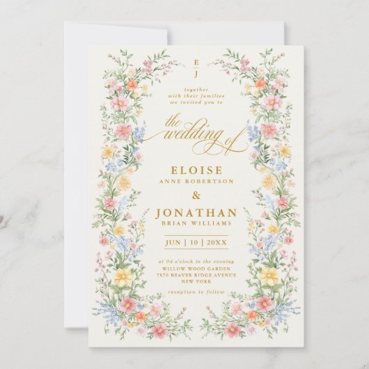 Invitation Soft Pastel Ornate Spring Garden Floral Wedding    (Devant)