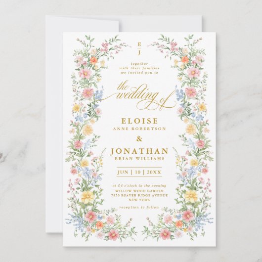 Invitation Soft Pastel Ornate Spring Garden Floral Wedding    (Devant)