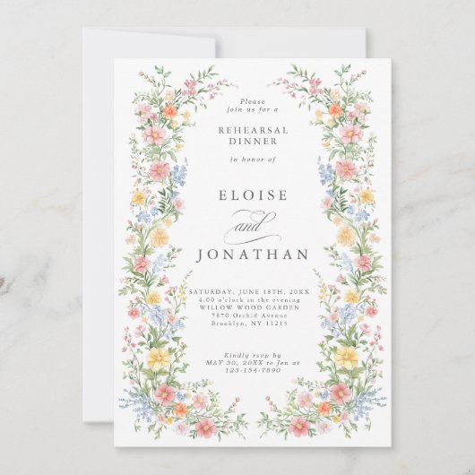 Invitation Soft Pastel Ornate Spring Garden Rehearsal Dinner (Devant)