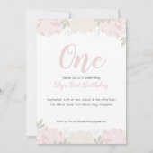 Invitation Soft Pastel Peonies Baby Girl's 1st Birthday Party (Devant)