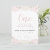 Invitation Soft Pastel Peonies Baby Girl's 1st Birthday Party (Debout devant)
