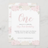 Invitation Soft Pastel Peonies Baby Girl's 1st Birthday Party (Devant / Derrière)