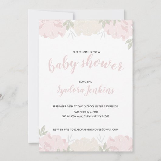 Invitation Soft Pastel Peonies Baby shower Party (Devant)
