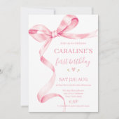 Invitation Soft Pastel Pink Bow 1st Birthday  (Devant)