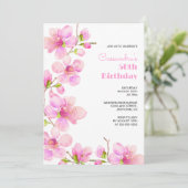 Invitation Soft Pastel Rose Cerise Fleur Sakura Anniversaire (Debout devant)