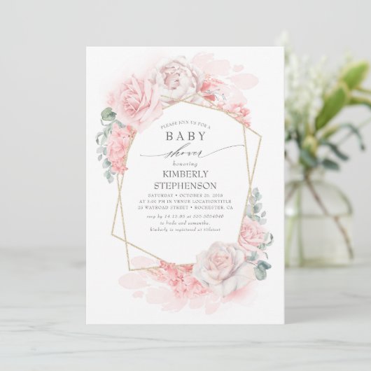 Invitation Soft Pastel Rose Fleurs Élégant Baby shower (Debout devant)