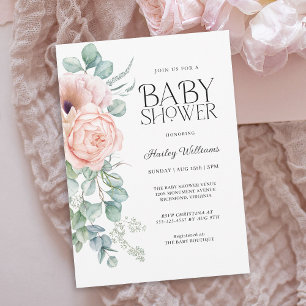 Invitation Soft Pastel rose Floral Baby shower fille