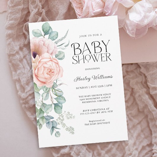 Invitation Soft Pastel rose Floral Baby shower fille