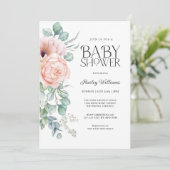 Invitation Soft Pastel rose Floral Baby shower fille (Debout devant)