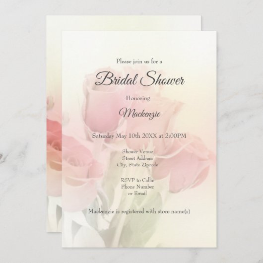 Invitation Soft Pastel Roses 2 (Devant / Derrière)