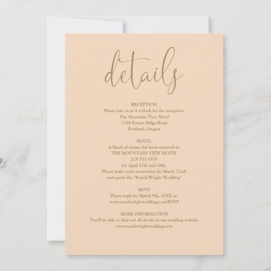 Invitation Soft Peach All In One Elegant Script Mariage (Dos)