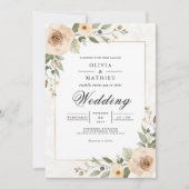 Invitation Soft Peach Foliage Accent Wedding (Devant)
