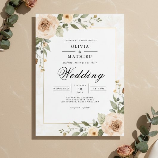 Invitation Soft Peach Foliage Accent Wedding